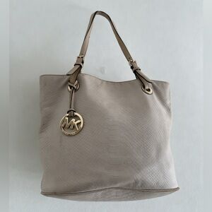 Micheal Kors Jet Set Tote Taupe Tan Crocodile-Embossed Leather Shoulder Bag